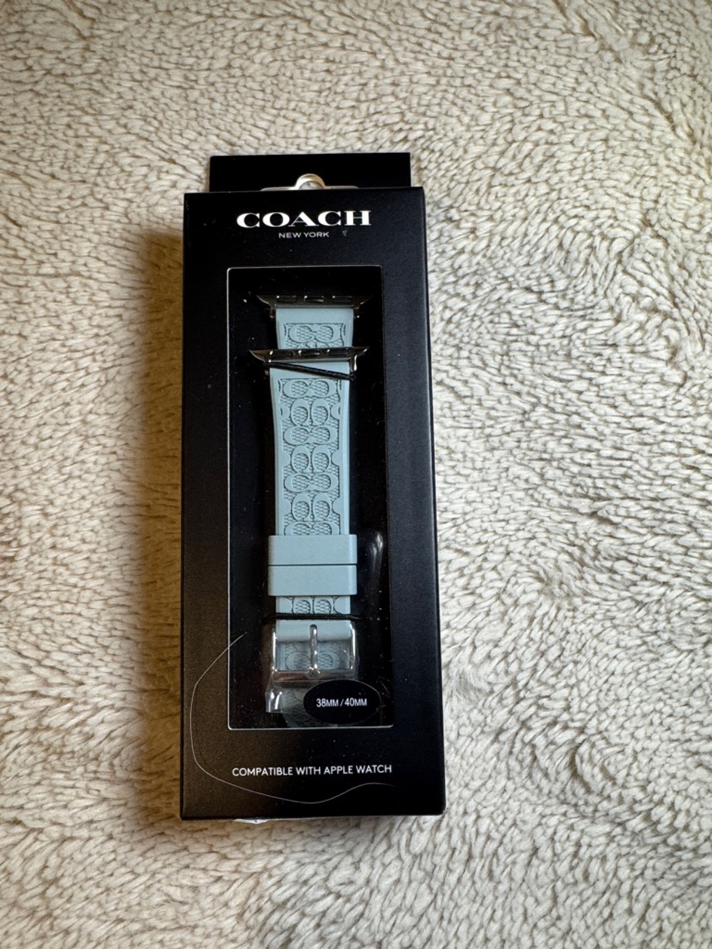 Coach Light Blue Silicone Apple Watch Strap with Signature Pattern 38/40 MM.